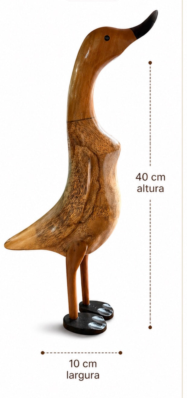 Pato Decorativo em Madeira Natural – Grande
