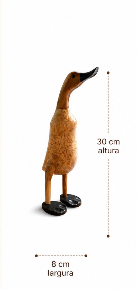 Pato Decorativo em Madeira Natural – Médio