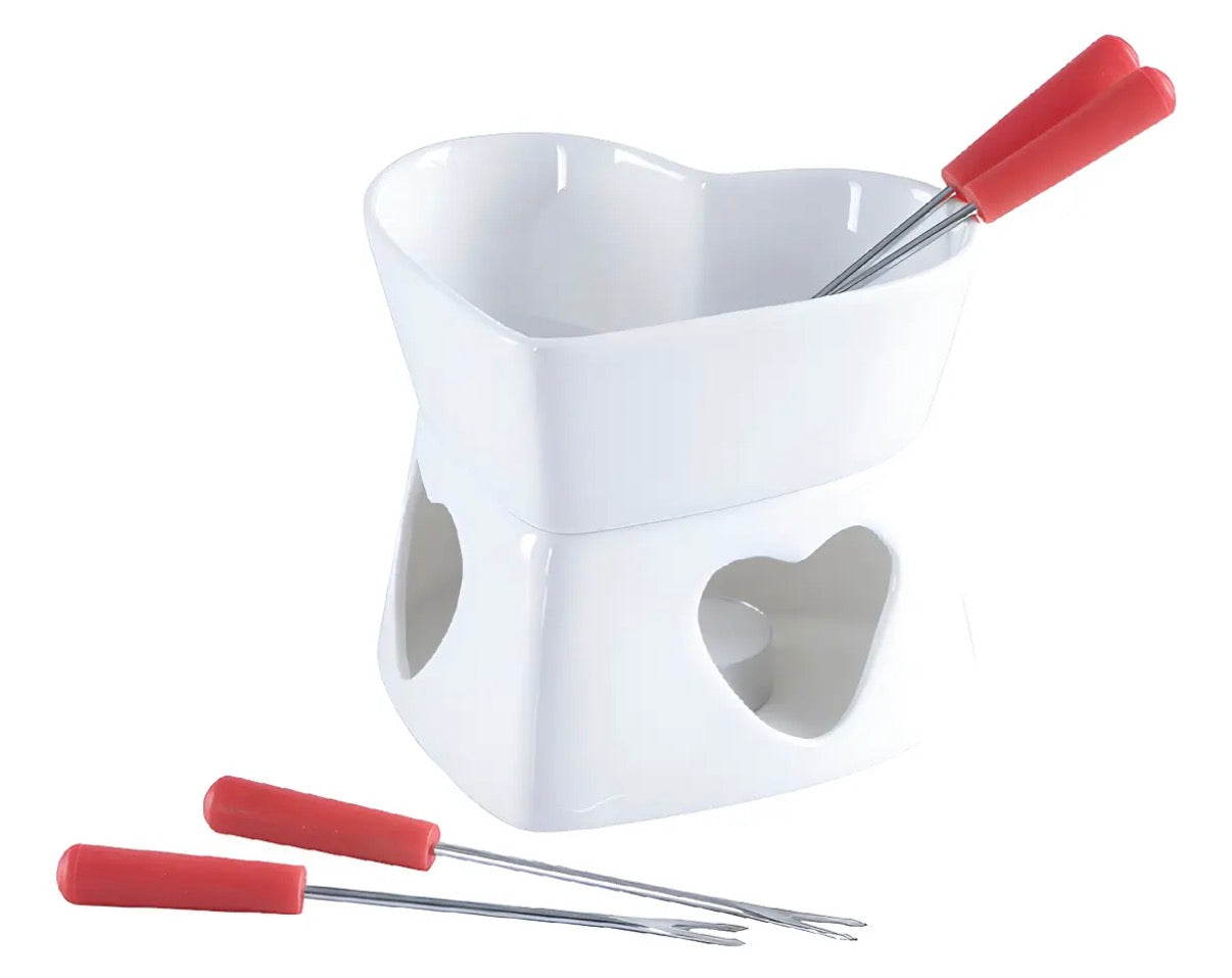 Conjunto para Fondue de Chocolate Coração com 4 Peças