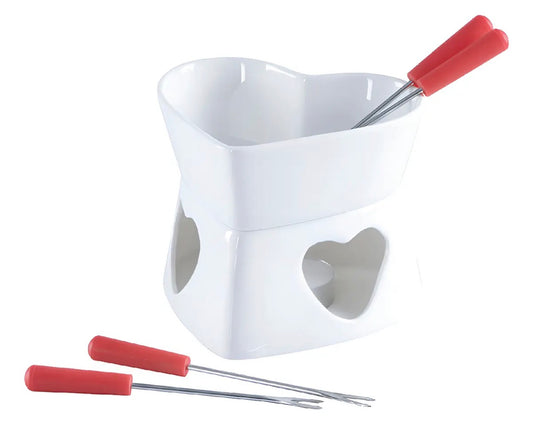 Conjunto para Fondue de Chocolate Coração com 4 Peças
