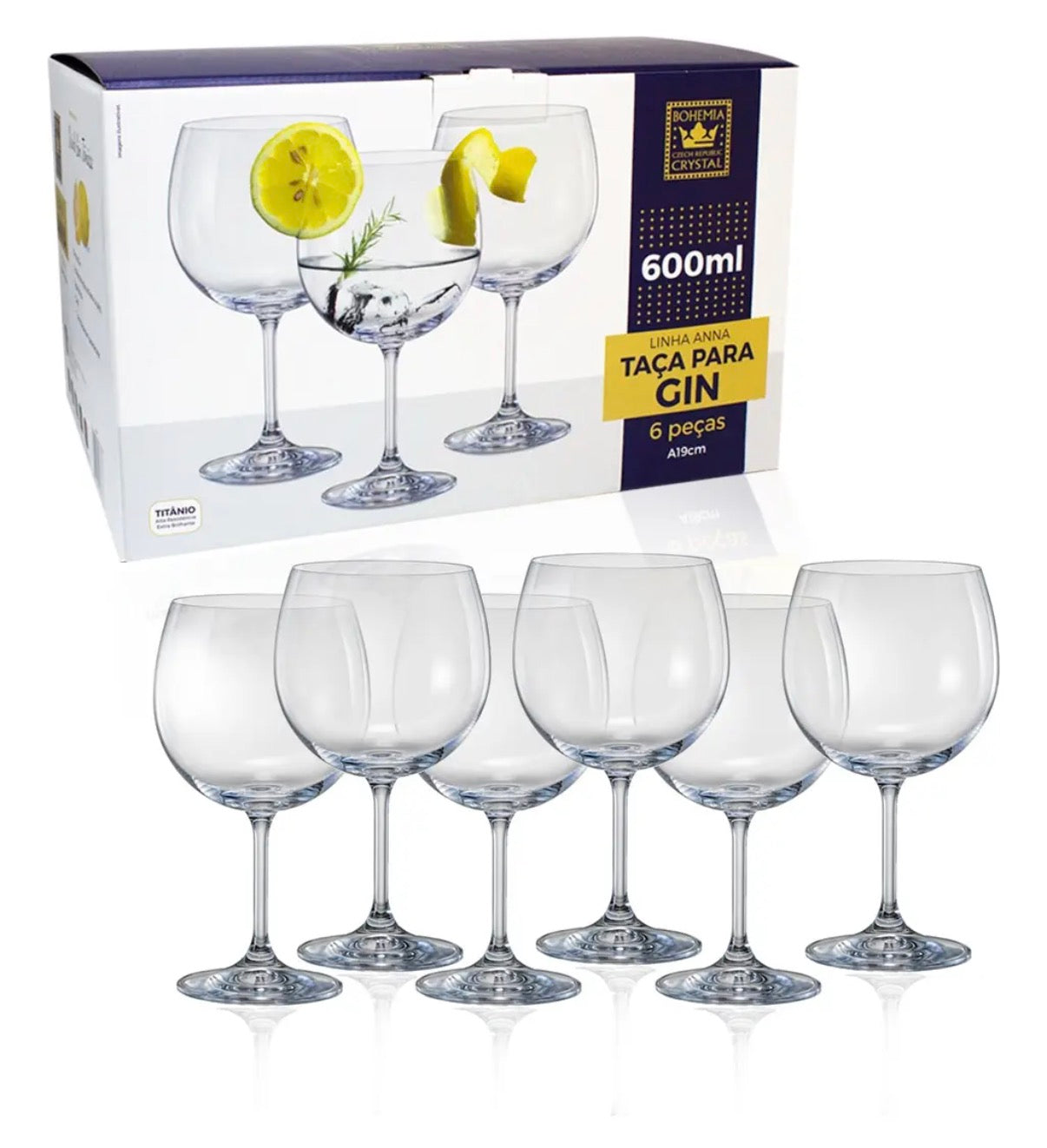 Jogo 6 Taças para Gin Bohemia Anna 600ml em Cristal – Elegância para Drinks