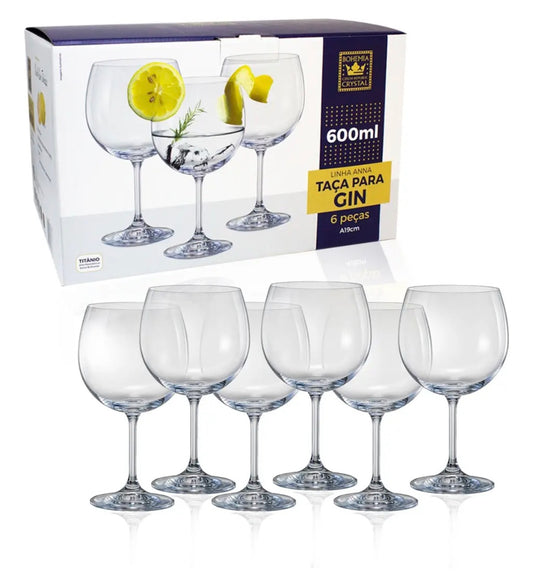Jogo 6 Taças para Gin Bohemia Anna 600ml em Cristal – Elegância para Drinks