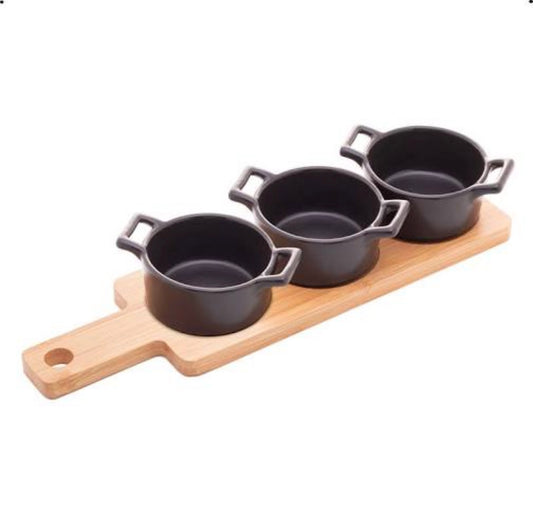 Petisqueira Wolff com 3 Bowls e Bandeja de Bambu