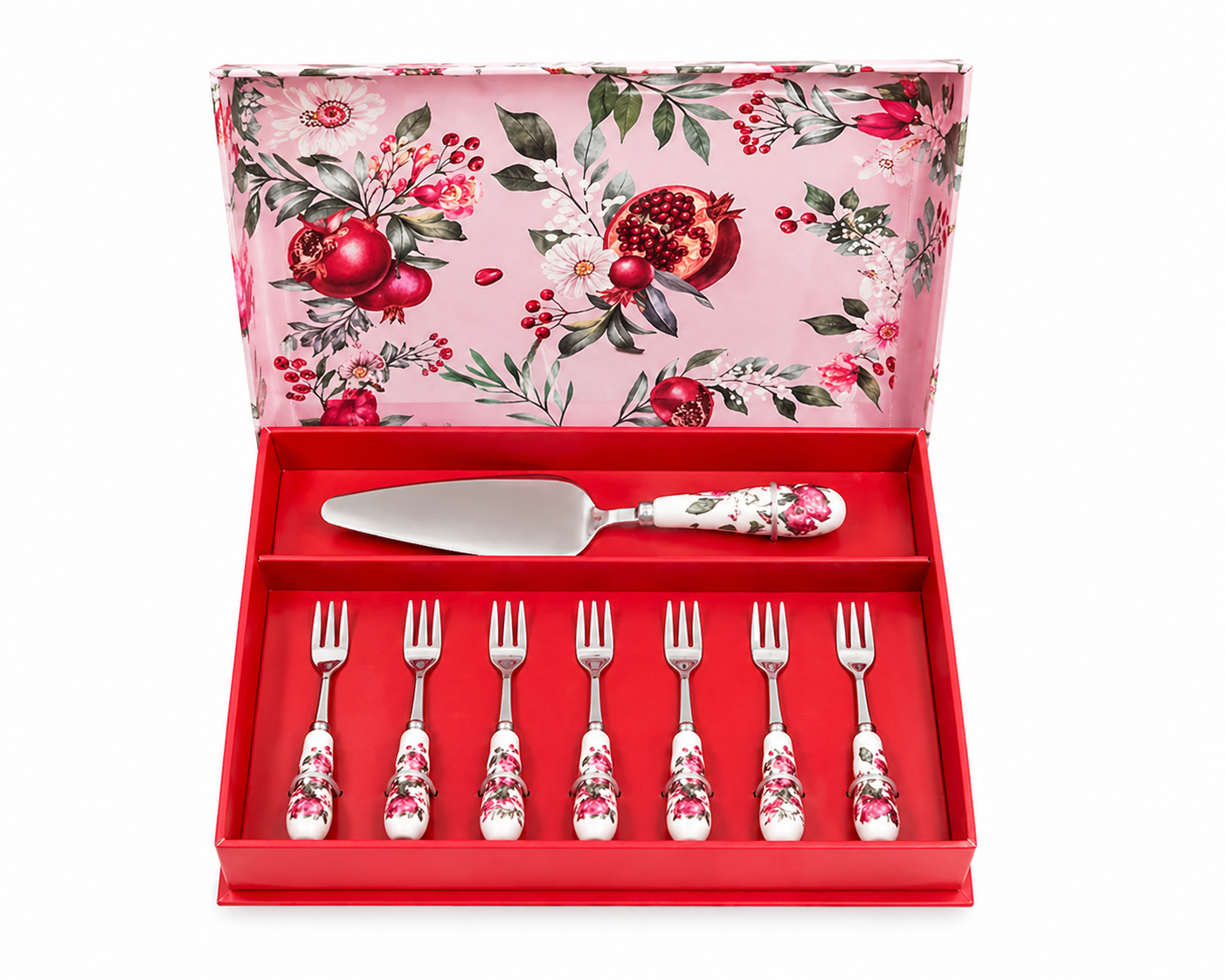 Jogo de Garfinhos com Espátula de Bolo – Floral Elegante