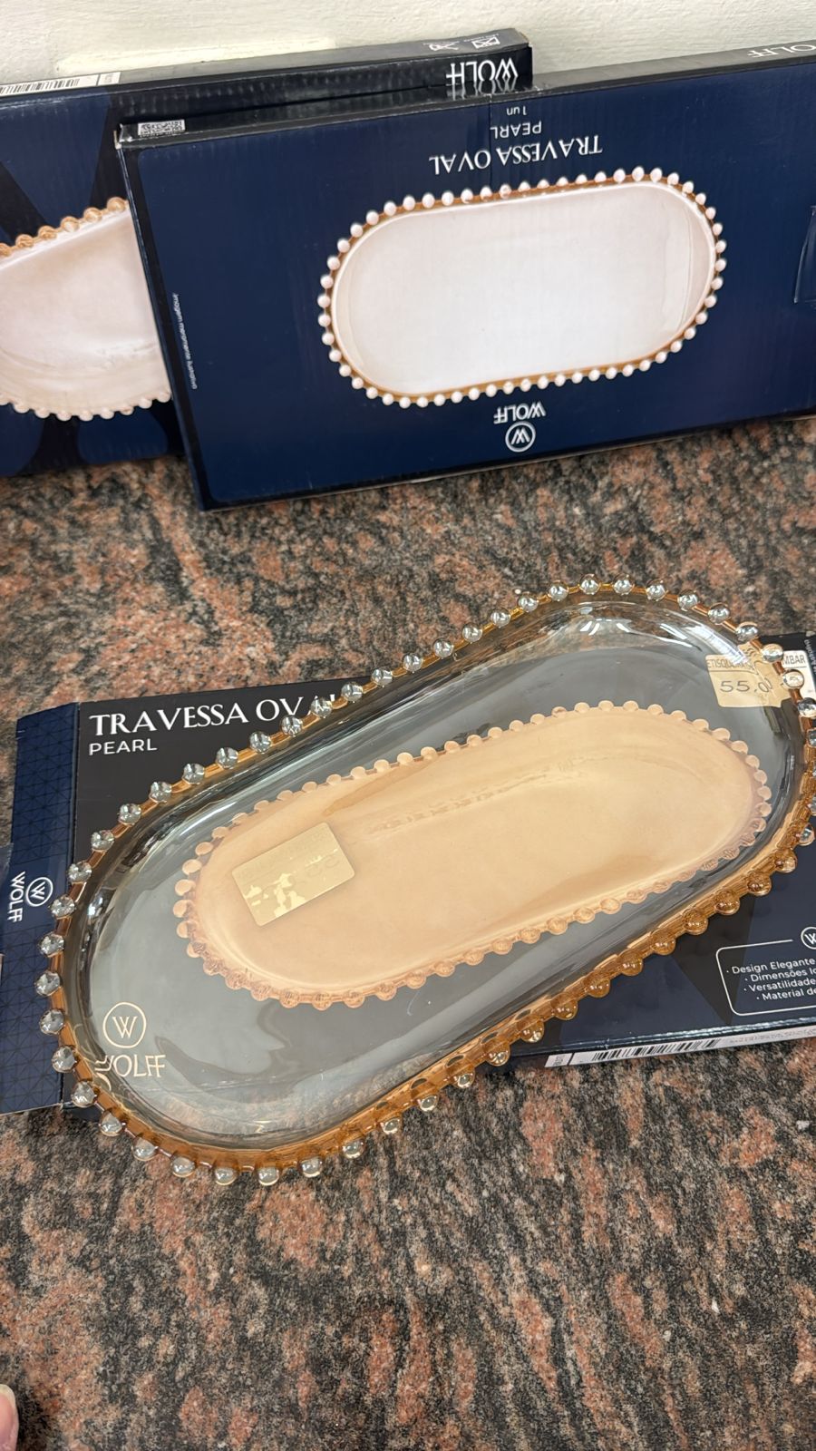 Travessa Oval de Vidro com Borda em Esferas – Elegante e Sofisticada