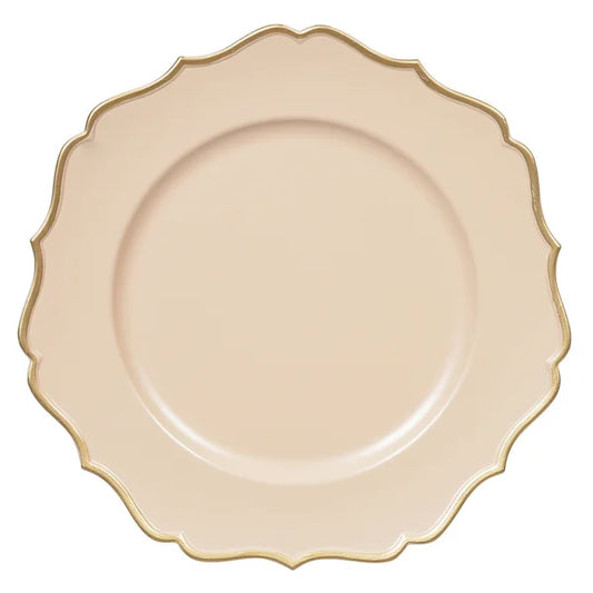 Sousplat Pearl Bege com Borda Dourada Grande – Elegância para Mesa Posta