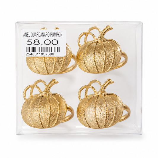 Kit Porta-Guardanapo Pumpkin Dourado – 4 Peças Decorativas para Mesa Posta