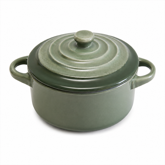 Mini Caçarola Verde Sage com Tampa em Cerâmica