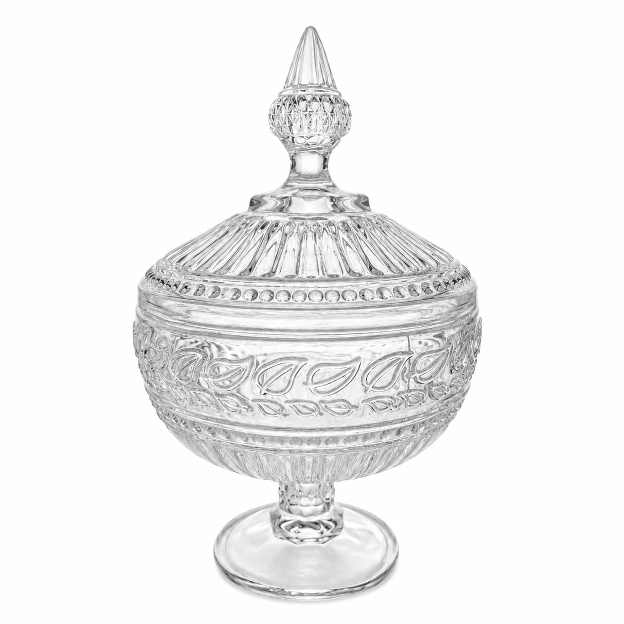 Bomboniere de Vidro com Pé e Tampa – Potiche Decorativo Elegante