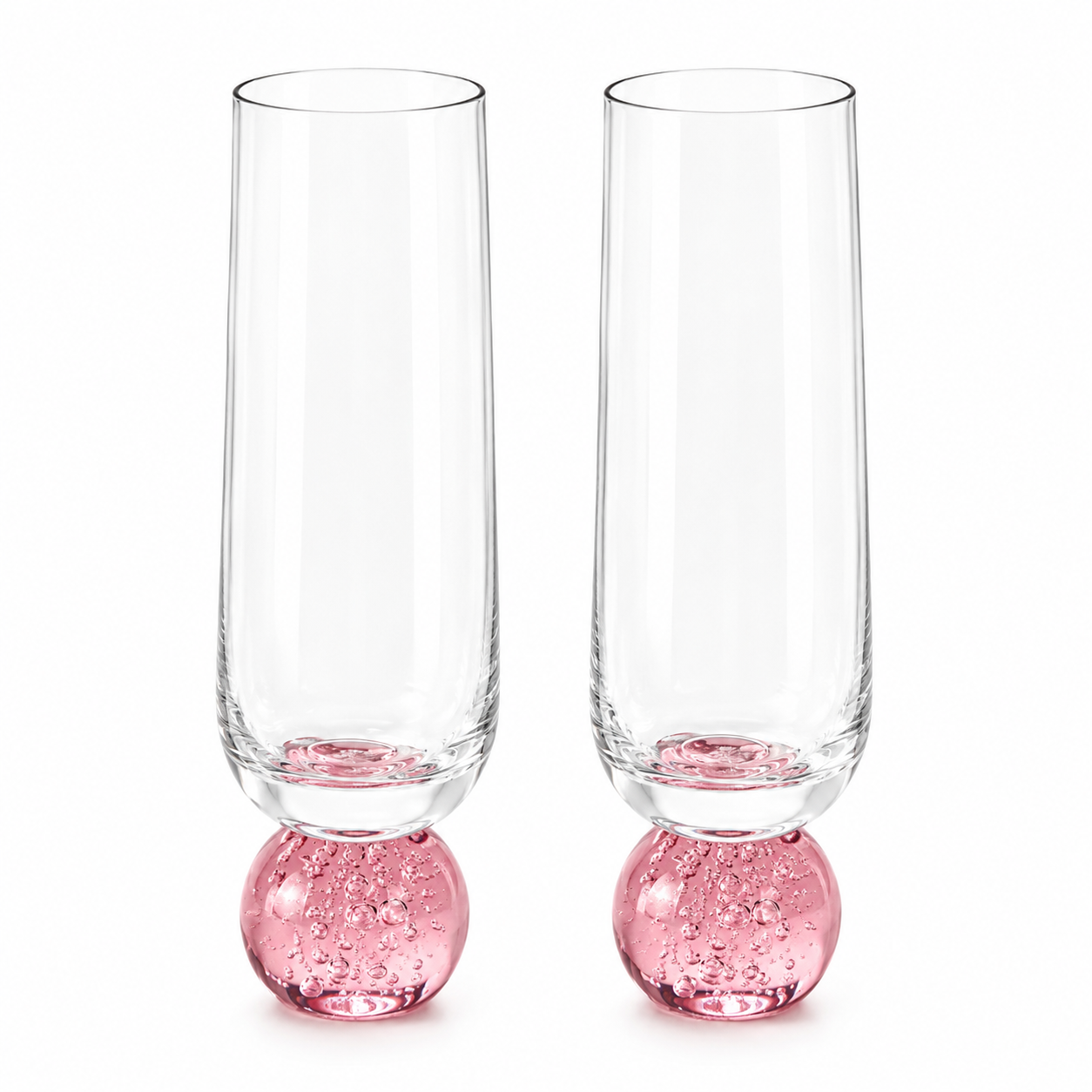 Jogo de 2 Taças Orbe para Espumante com Base Rosa em Bolha de Vidro – Kit 2 Peças