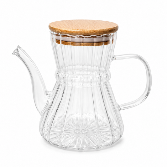 Chaleira de Vidro com Filtro e Tampa de Bambu 650ml