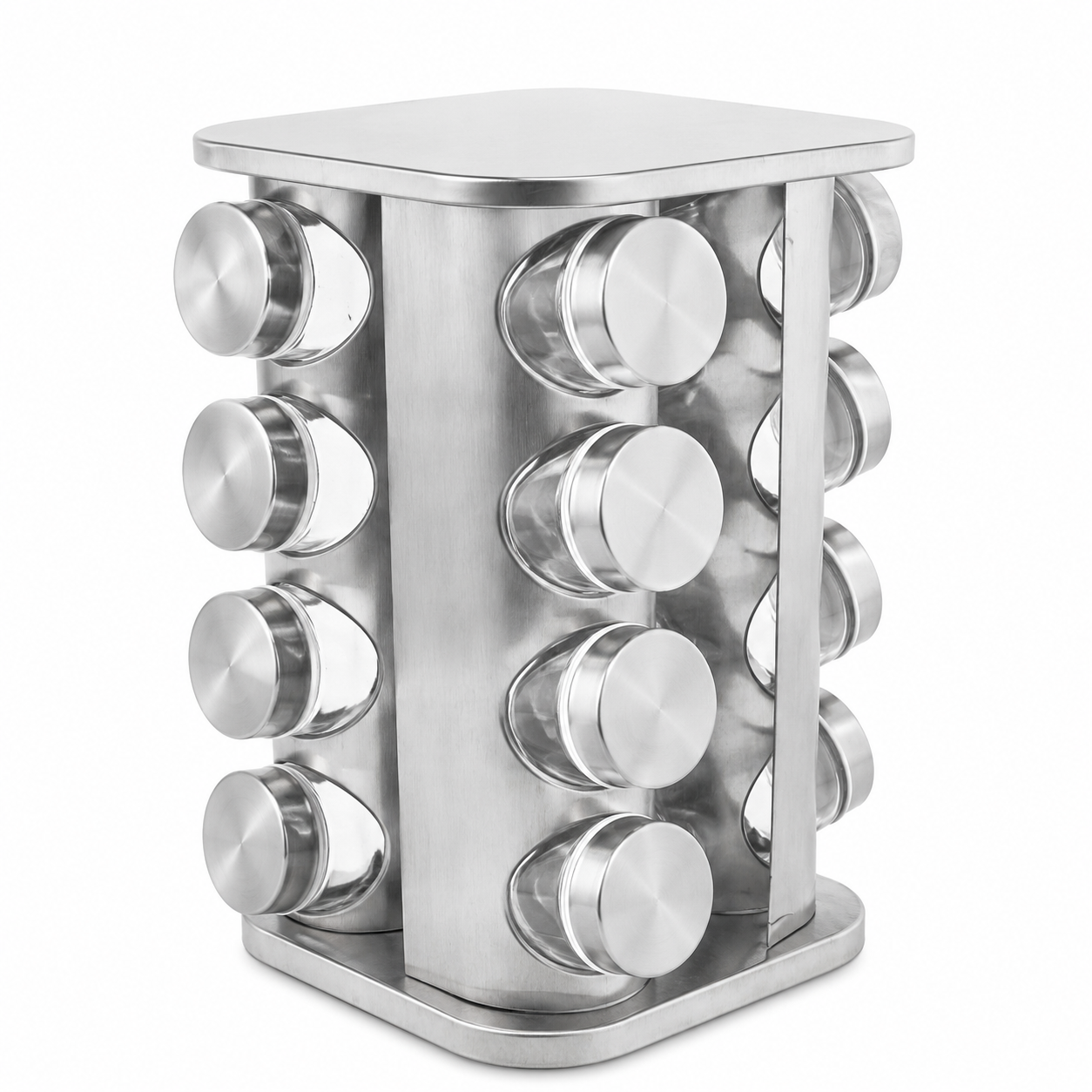 Porta Temperos Giratório Inox com 16 Peças